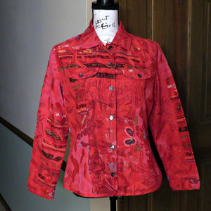 CHICO'S Red Silk Textured Jacket / Shirt - Size S